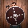 Studded Viking Wooden Shield with Steel Umbo and Fittings