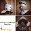 Renaissance Closed Helmet with Integrated Bevor Movable Visor 16 gauge