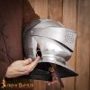 Renaissance Closed Helmet with Integrated Bevor Movable Visor 16 gauge