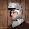 Renaissance Closed Helmet with Integrated Bevor Movable Visor 16 gauge