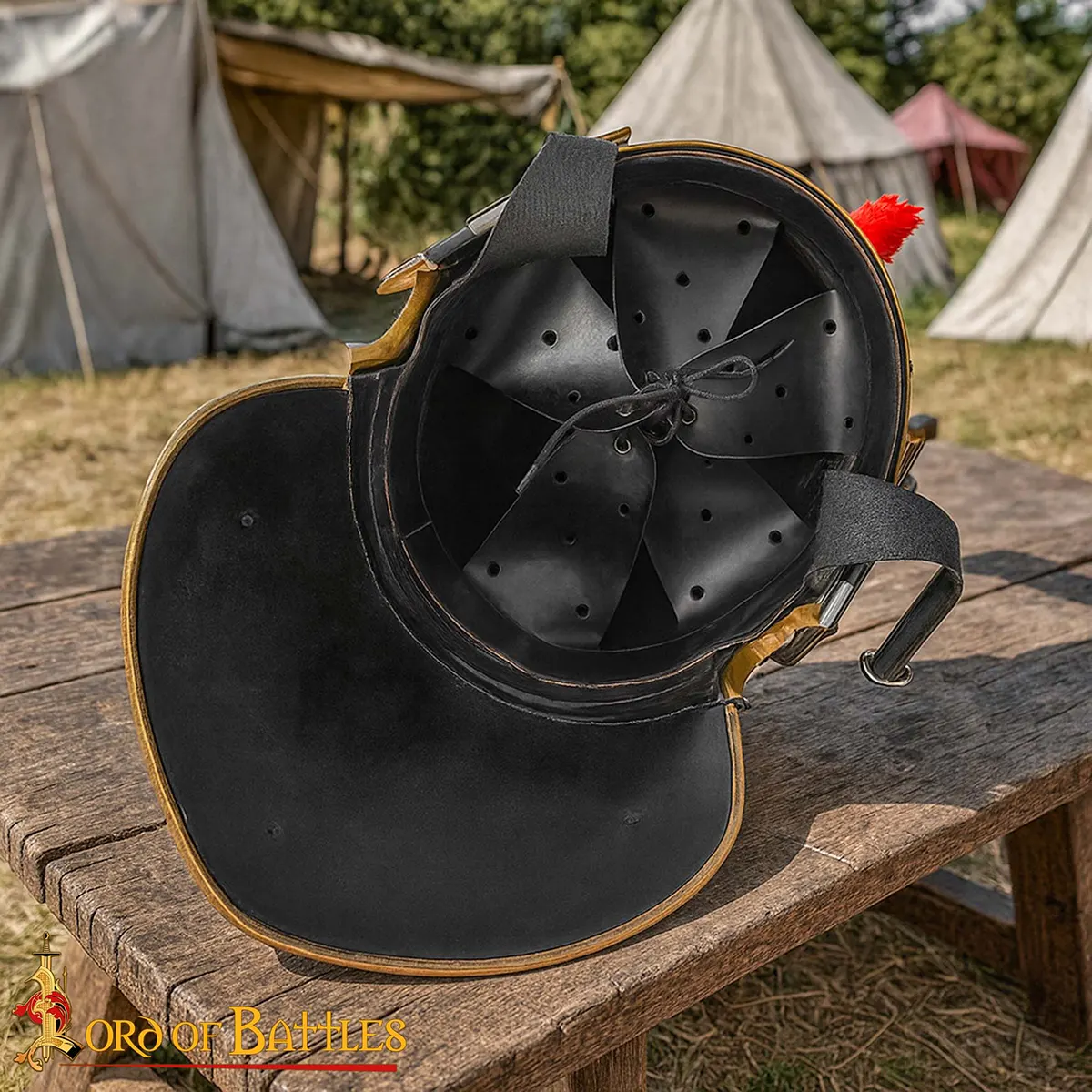 Roman Centurion Helmet with Red Transverse Crest Plume - Brass Trim Roman Centurion Helmet with Red Transverse Crest Plume - Brass Trim - Image 5