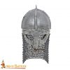 Viking Gjermundbu Antique Steel Helmet with Genuine Leather Liner and Riveted Camail 16 gauge