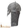Viking Gjermundbu Antique Steel Helmet with Genuine Leather Liner and Riveted Camail 16 gauge
