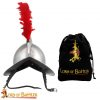 Spanish Morion Helmet with Red Feathers Plume and Leather Liner 16 gauge