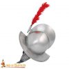 Spanish Morion Helmet with Red Feathers Plume and Leather Liner 16 gauge