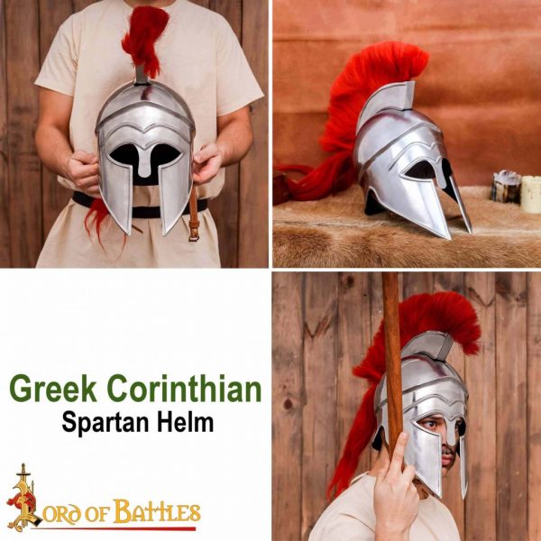 Greek hoplite Corinthian Steel Helmet with Rich Battle Crest - Image 2