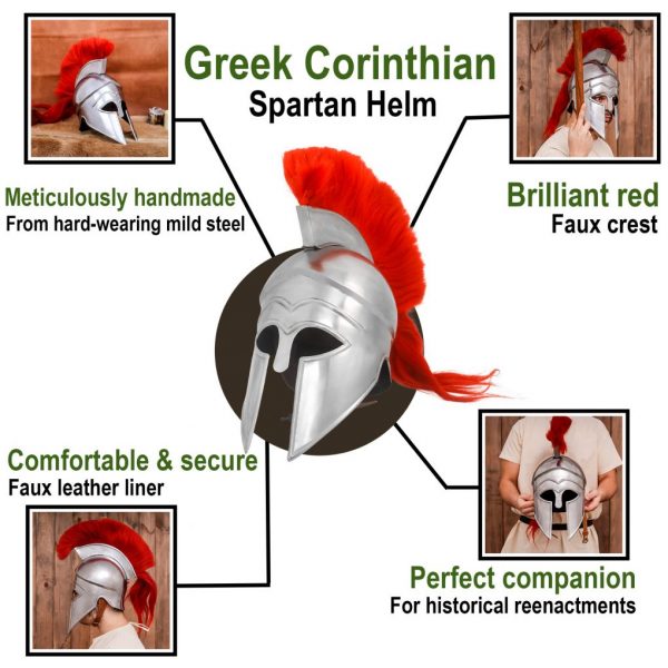 Greek hoplite Corinthian Steel Helmet with Rich Battle Crest - Image 4