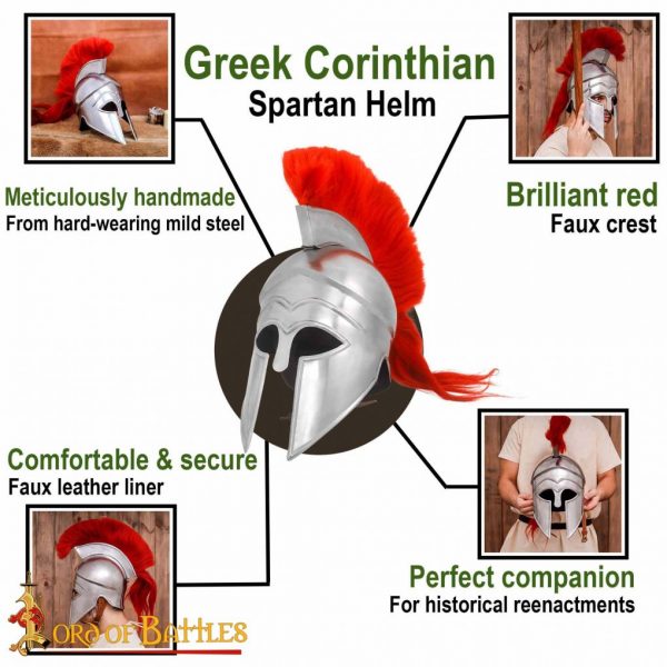 Greek hoplite Corinthian Steel Helmet with Rich Battle Crest - Image 11
