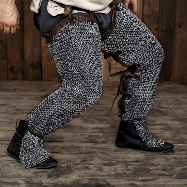 Round Ring Chainmail Leggings Chausses Hoses, Dome Riveted, ID 10 mm, Mild Steel