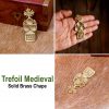 Medieval Trefoil Pure Solid Brass Belt End Chape Fully Functional Accessory