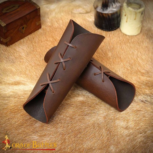 Handcrafted Medieval Authentic Leather Bracers Brown
