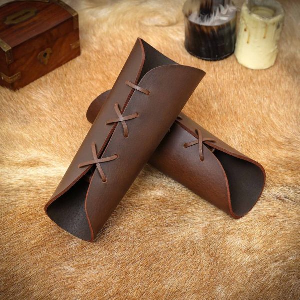 Handcrafted Medieval Authentic Leather Bracers Brown