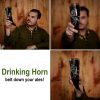 Stallion Drinking Horn with Pure Solid Brass Fittings Genuine Ox Horn