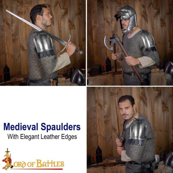 Medieval Spaulders with elegant Leather edges