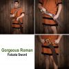 Decorative Falcata Sword with Pure Brass Handle and Leather Scabbard