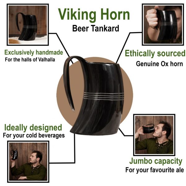 Medieval Viking Horn Tankard Beer Mug Handcrafted Genuine Ox Horn