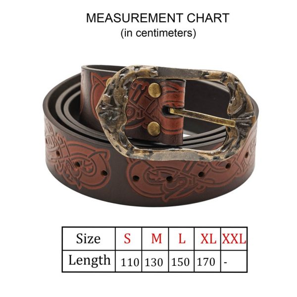 Viking Handcrafted Leather Embossed Belt with Antique Brass Buckle