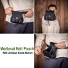 Medieval Leather Belt Pouch with Antique Brass Button