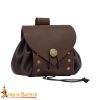 Medieval Leather Belt Pouch with Antique Brass Button