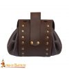 Medieval Leather Belt Pouch with Antique Brass Button