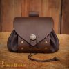 Medieval Leather Belt Pouch with Antique Brass Button