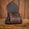 Medieval Leather Belt Pouch with Antique Brass Button
