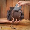 Medieval Leather Belt Pouch with Antique Brass Button