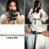 Embossed Green Medieval Handcrafted Leather Belt with Brass Buckle