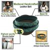 Embossed Green Medieval Handcrafted Leather Belt with Brass Buckle