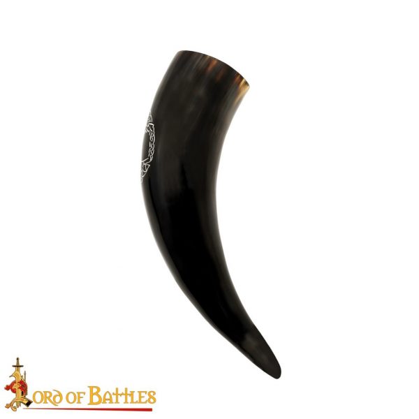 Genuine Drinking Horn with Hand-Carved Norse Tree of Life / Yggdrasil Motif