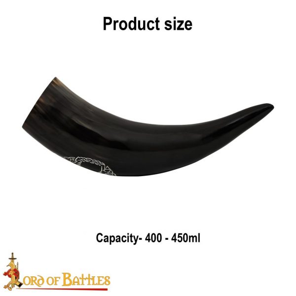 Genuine Drinking Horn with Hand-Carved Norse Tree of Life / Yggdrasil Motif