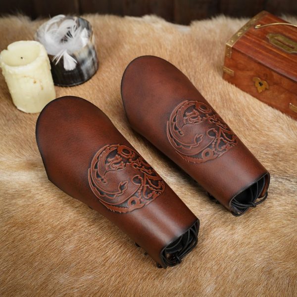 Three Headed Dragon Design Genuine Leather Bracers
