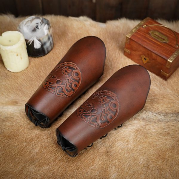 Three Headed Dragon Design Genuine Leather Bracers