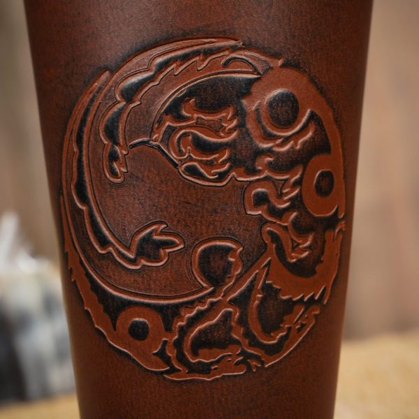 Three Headed Dragon Design Genuine Leather Bracers