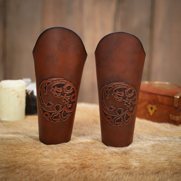 Three Headed Dragon Design Genuine Leather Bracers
