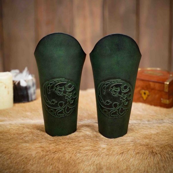 Three Headed Dragon Design Genuine Leather Bracers - Image 15
