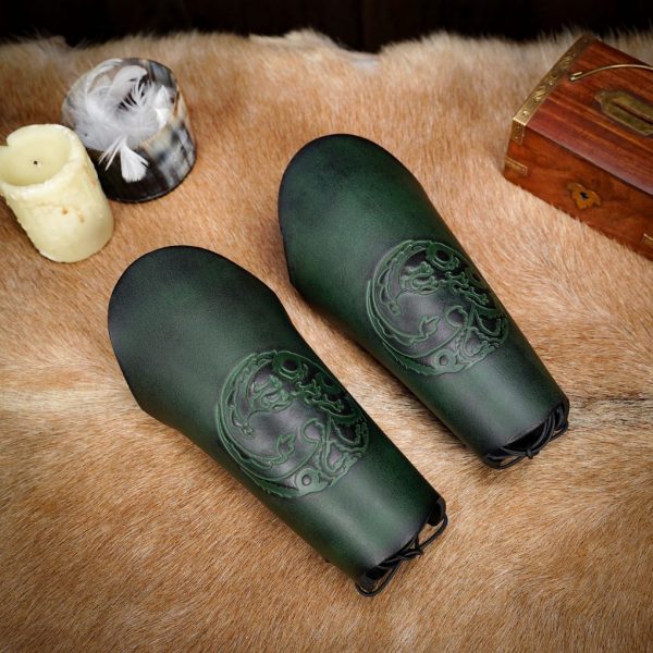 Three Headed Dragon Design Genuine Leather Bracers