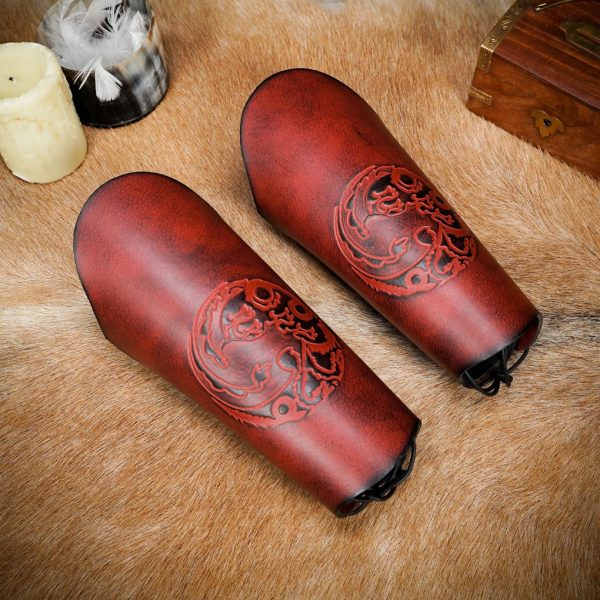 Three Headed Dragon Design Genuine Leather Bracers - Image 14
