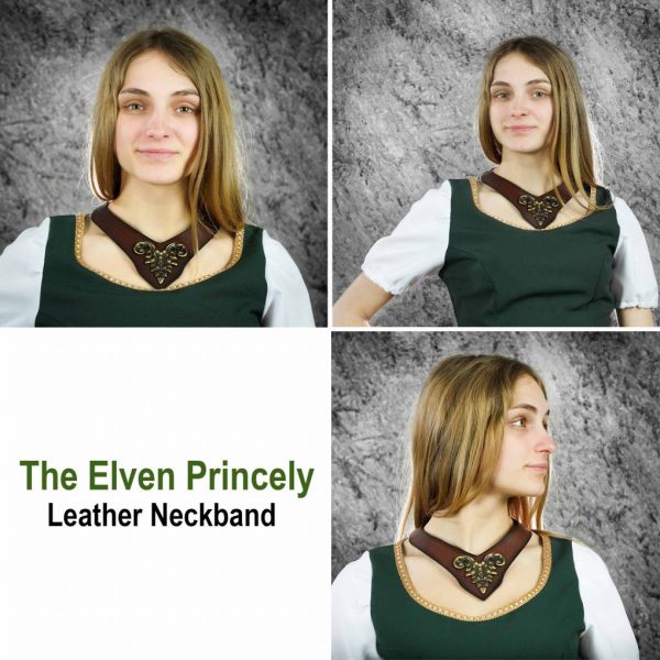 Princely Leather Neckband with Antique Brass Mount