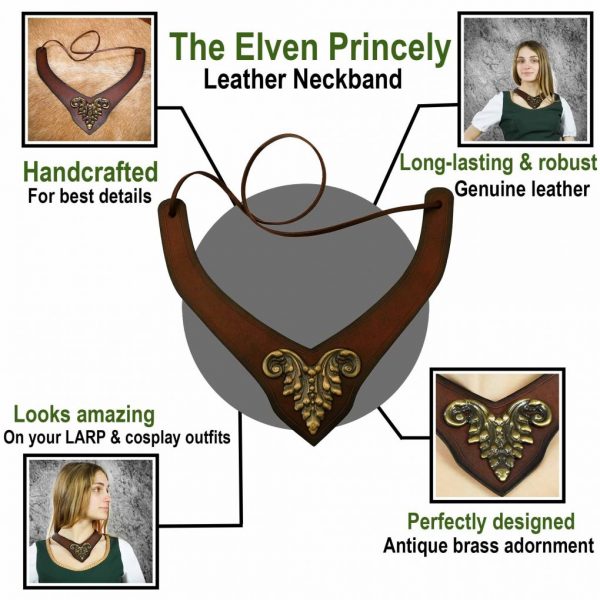 Princely Leather Neckband with Antique Brass Mount