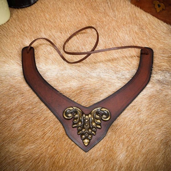 Princely Leather Neckband with Antique Brass Mount