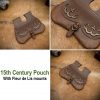 15th century pouch with antique brass Fleur de Lis Mounts