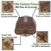 15th century pouch with antique brass Fleur de Lis Mounts