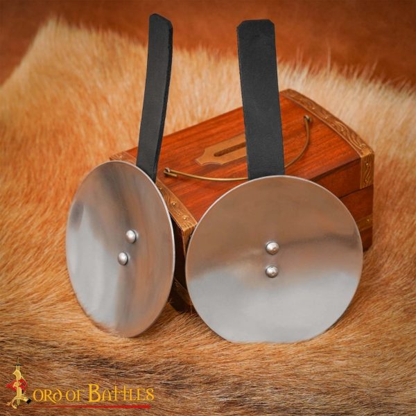 Medieval Steel Rondels with Leather Straps 16 gauge