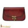 Medieval Fantasy Genuine Leather Belt Bag with Embossed Celtic Cross Design