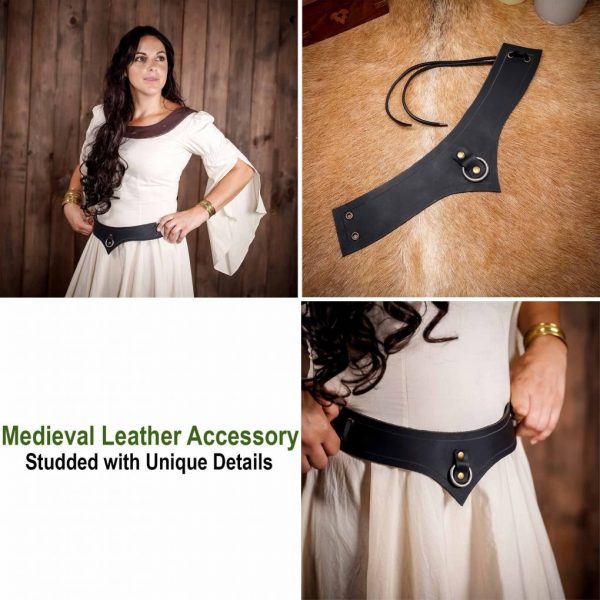 Genuine Leather Accessory with Steel Ring for LARP and Cosplay