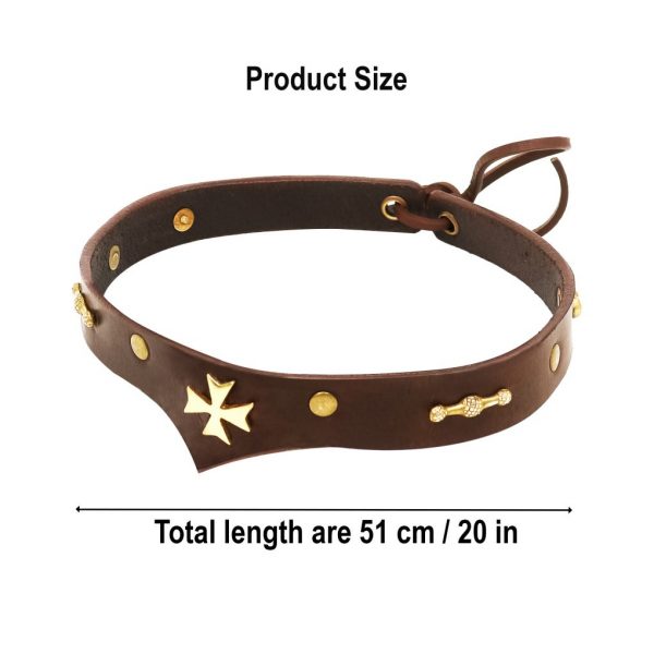 Leather Headband With Pure Brass Templar Cross Mount