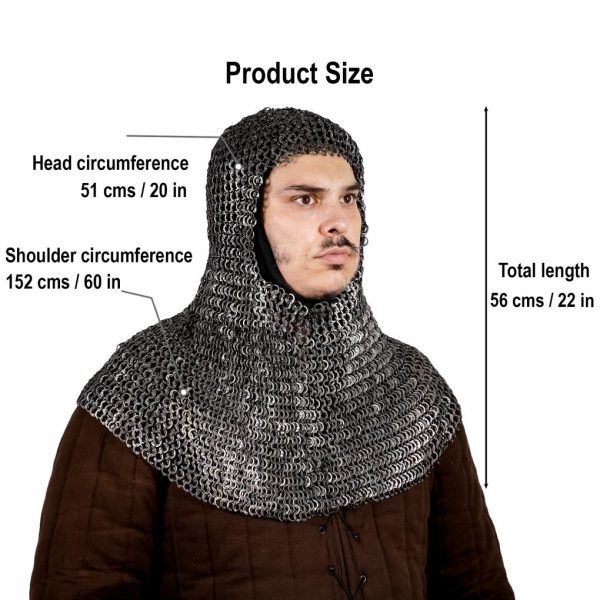 Flat Ring Chainmail Classic Coif, Riveted, ID 9 mm, Natural
