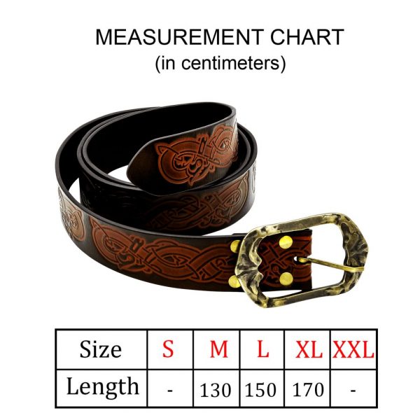Viking Handcrafted Leather Embossed Belt with Antique Brass Buckle