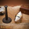 Decorative Pig Face Bascinet Mini Helmet with Chrome Finish and Wooden Stand